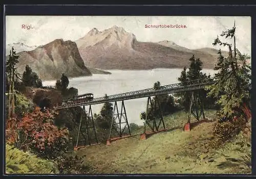 AK Rigi, Vitznau-Rigi-Bahn auf der Schnurtobelbrücke