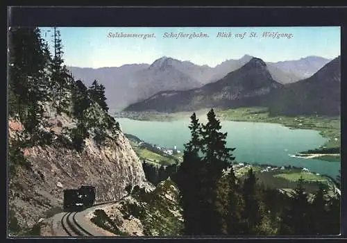 AK St. Wolfgang, Schafbergbahn mit Blick auf den Ort