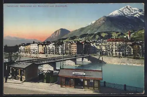 AK Innsbruck, Innbrücke mit Gastahaus, Mariahilf und Brandjoch