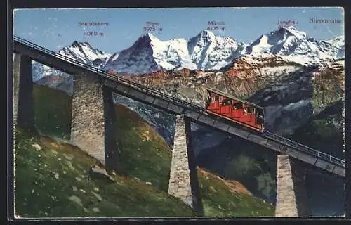 AK Viadukt mit Niesenbahn, Bergpanorama, Bergbahn