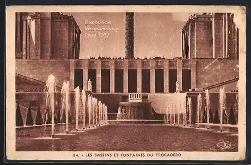 AK Paris, Exposition Internationale 1937, Les Bassins et Fontaines du Trocadero, Weltfachausstellung