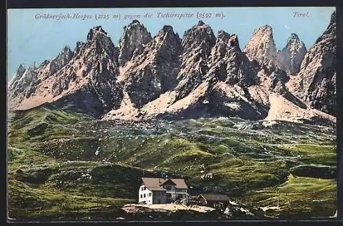 AK Grödnerjoch-Hospiz, Berghütte gegen die Tschierspitze