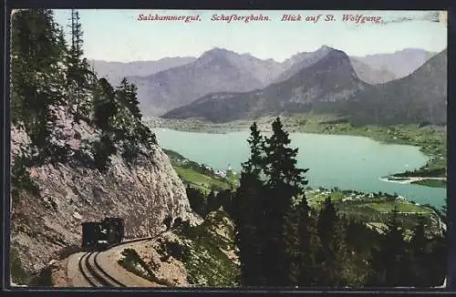 AK St. Wolfgang, Schafbergbahn mit Blick auf den Ort