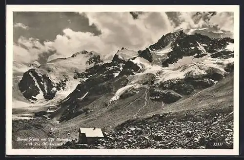 AK Boval-Hütte mit Piz Bernina und Piz Morteratsch