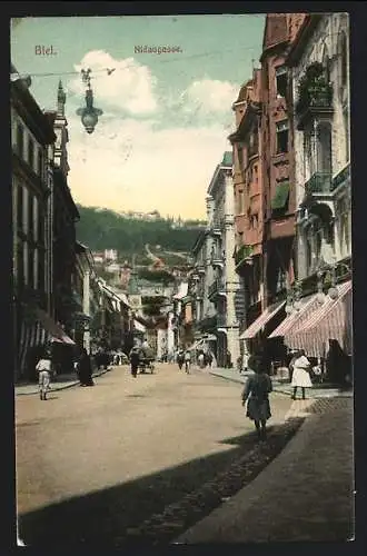 AK Biel, Strassenblick in die Nidaugasse