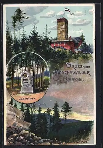 AK Wilthen, Gasthaus auf dem Mönchswalder Berge, Bismarckstein