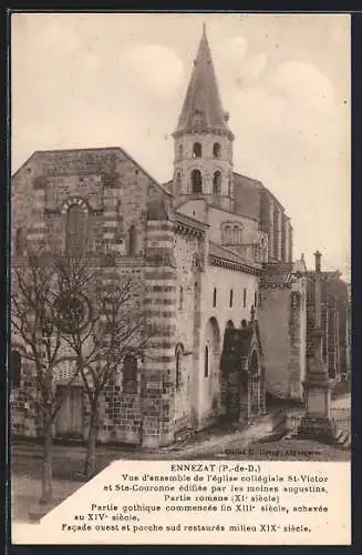 AK Ennezat, Vue de l`église St-Victor et Ste-Couronne, architecture romane et gothique du XIe au XIVe siècle