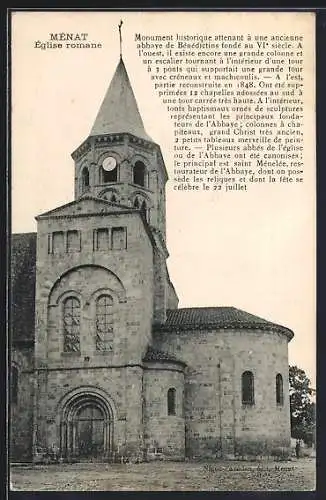 AK Ménat, Église romane et ancienne abbaye bénédictine du VIe siècle