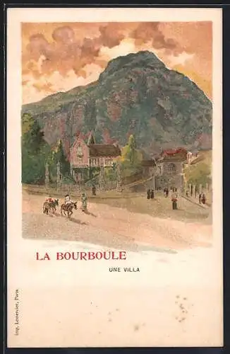 Lithographie La Bourboule, Une villa avec vue sur la montagne