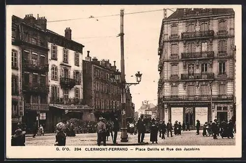 AK Clermont-Ferrand, Place Delille et Rue des Jacobins