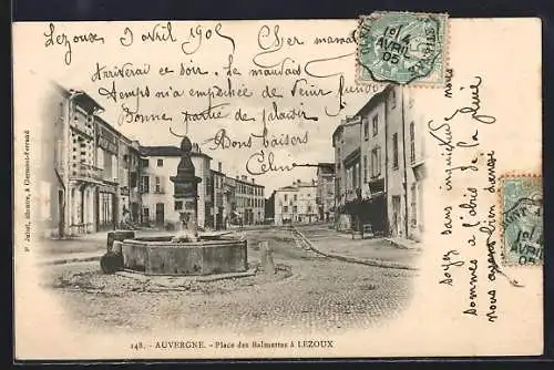 AK Lezoux, Place des Balmettes avec fontaine en Auvergne