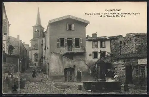 AK Châtelguyon, l`Église et la Place du Marché