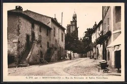 AK Montferrand, Rue du Séminaire et Église Notre-Dame