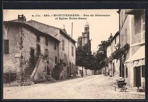 AK Montferrand, Rue du Séminaire et Église Notre-Dame