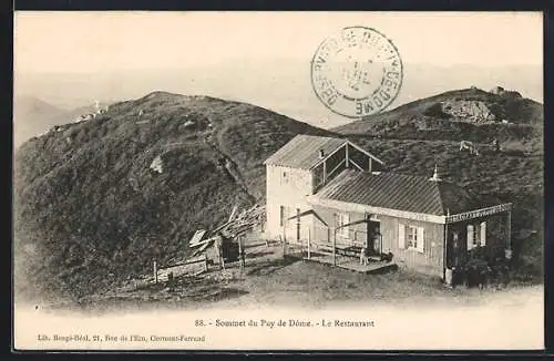 AK Puy de Dôme, Sommet avec restaurant et vue sur les collines environnantes