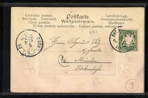 AK Reichenhall /Bayern, Totalansicht gegen die Berge im floralen Passepartout
