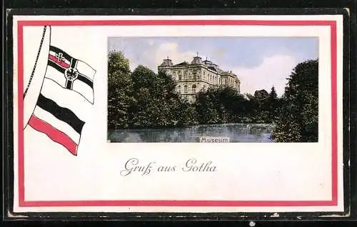 AK Gotha, Das Museum im Passepartout mit Reichskriegsflagge