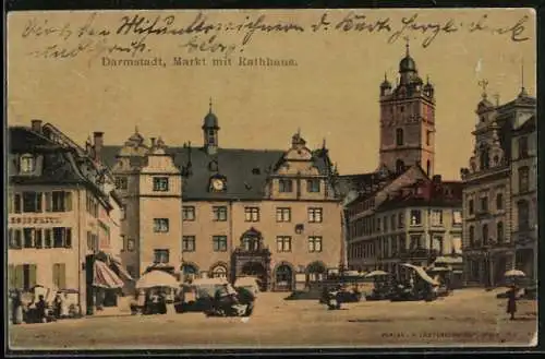 AK Darmstadt, Markt mit Rathhaus