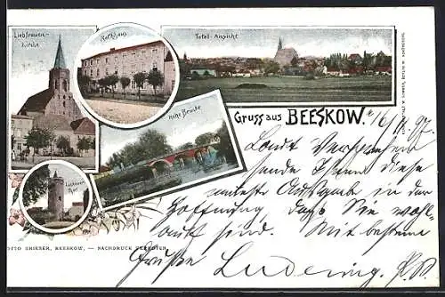 AK Beeskow, Liebfrauen-Kirche, Rathaus, Hohe Brücke