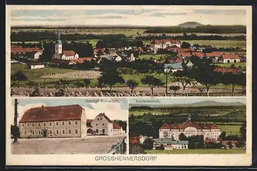 AK Grosshennersdorf, Gasthof Kretscham, Landesanstalt, Teilansicht