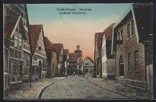 AK Sachsenhagen /Schaumburg, Mittelstrasse mit Anwohnern