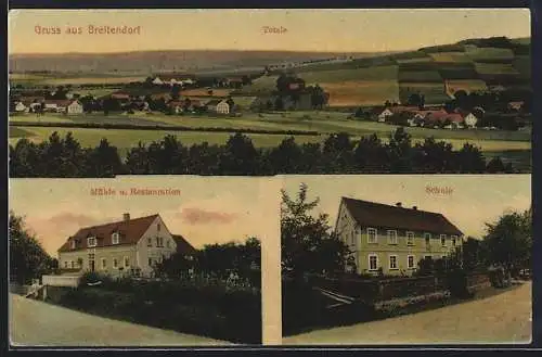 AK Breitendorf, Mühle und Restaurant, Schule, Totalansicht