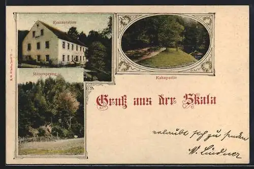 AK Skala-Bellwitz, Gasthaus zur Skala, Kahnpartie, Rittersprung