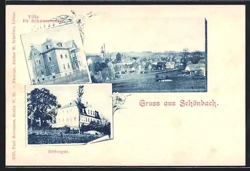 AK Schönbach / Colditz, Teilansicht, Villa Dr. Schwaneberger, Rittergut