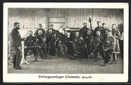 AK Chemnitz, Gruppenbild Musiker des Kriegsgefangenenlagers 1914-16