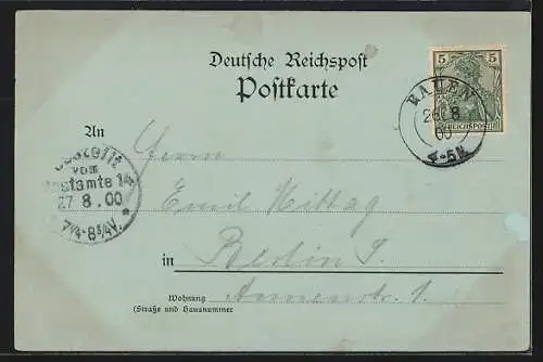 Mondschein-AK Rauen / Spree, Gasthof zum grossen Stein mit kleiner Versammlung, Grosser und Kleiner Stein