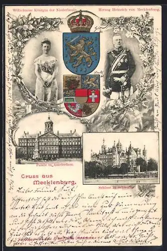 AK Schwerin / Meckl., Huwelijk v. Koningin Wilhelmina der Nederlanden en Hertog Hendrik van Mecklenburg-Schwerin