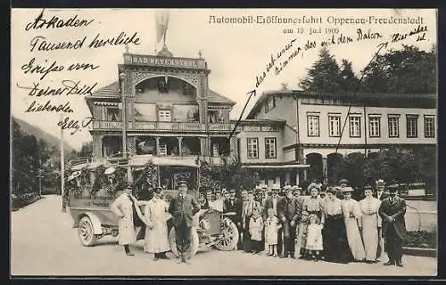 AK Bad Petersthal, Auto beim Zwischenstopp der Automobil-Eröffnungsfahrt Oppenau-Freudenstadt 1906