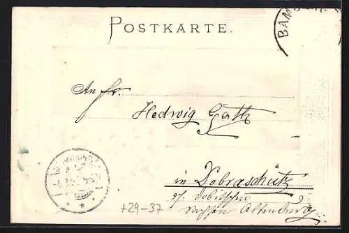 Passepartout-Lithographie Bamberg, Regnitzpartie, Wappen