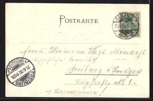 Präge-AK Mainz, Johann Gensfleisch zu Gutenberg, Ortsansicht, Festpostkarte zur 500. Geburtstagsfeier