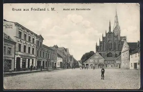 AK Friedland i. M., Markt mit Marienkirche