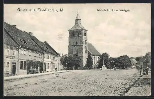 AK Friedland i. M., Nicolaikirche und Königstrasse