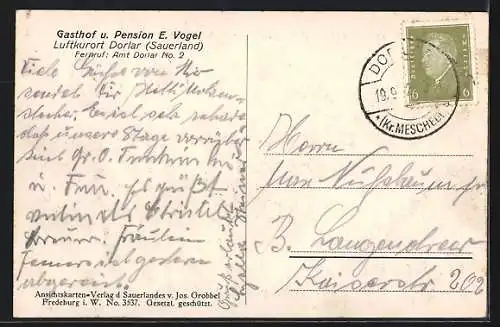 AK Dorlar /Sauerland, Gasthof und Pension E. Vogel
