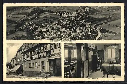 AK Hofheim-Mainfranken, Gasthof Zum goldenen Hirschen v. Adalbert Lutz mit Gasträumen, Totalansicht vom Flugzeug aus
