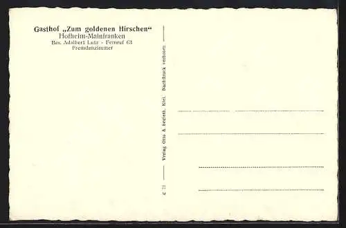 AK Hofheim-Mainfranken, Gasthof Zum goldenen Hirschen v. Adalbert Lutz mit Gasträumen, Totalansicht vom Flugzeug aus