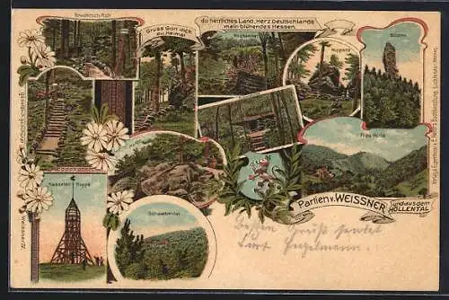 Lithographie Eschwege, Partien v. Weissner und aus dem Höllental, Kasseler Kuppe, Bilstein, Koppsitz