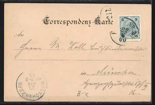 Lithographie Admont, Admonter Haus mit Naturriegel, Ortschaft von oben aus gesehen um 1900