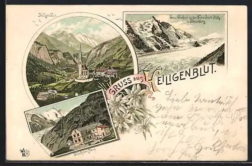 Lithographie Heiligenblut, Gross-Glockner von der Franz-Josefs-Höhe, Glocknerhaus