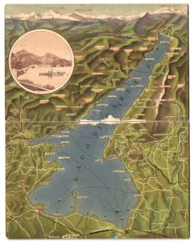 Klapp-AK Riva, Küstenpanorama, Landkarte des Gardasees mit Umgebung