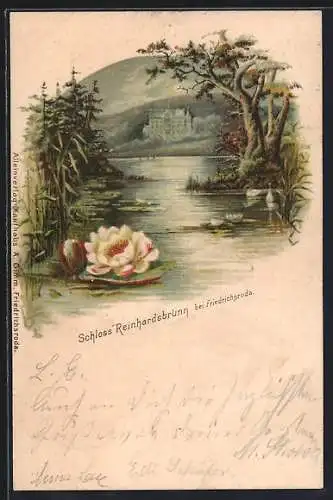 Künstler-AK Friedrichroda, Schloss Reinhardsbrunn, Wasserpartie mit Seerose