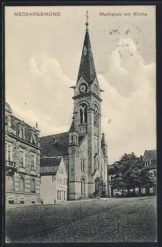 AK Neckargemünd, Marktplatz mit Kirche