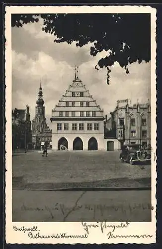 AK Greifswald, Rathaus mit Ehrenmal