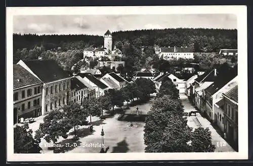 AK Litschau, Blick von oben auf den Stadtplatz