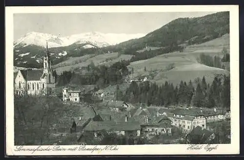 AK Prein /N.-Ö., Totalansicht mit Raxalpe und Hotel Eggli