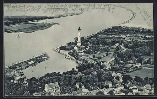 AK Osternothafen, Ostseebad, Teilansicht mit Leuchtturm, Fliegeraufnahme