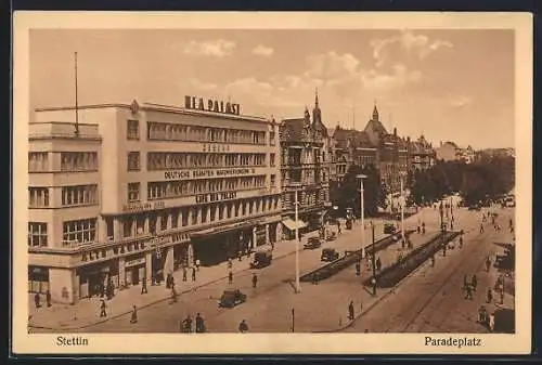 AK Stettin, Paradeplatz mit Cafe Ufa-Palast